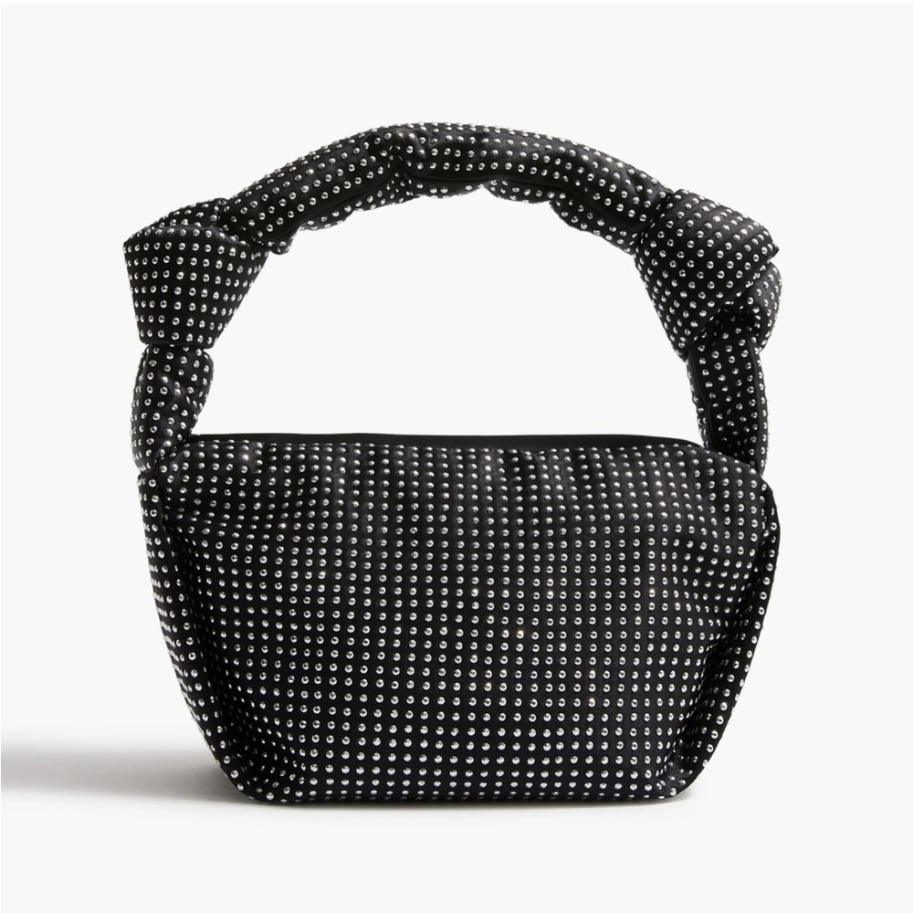 NWT J. Crew Lightweight Studded Double-Knot Handbag Black Silver Jeweled Bag